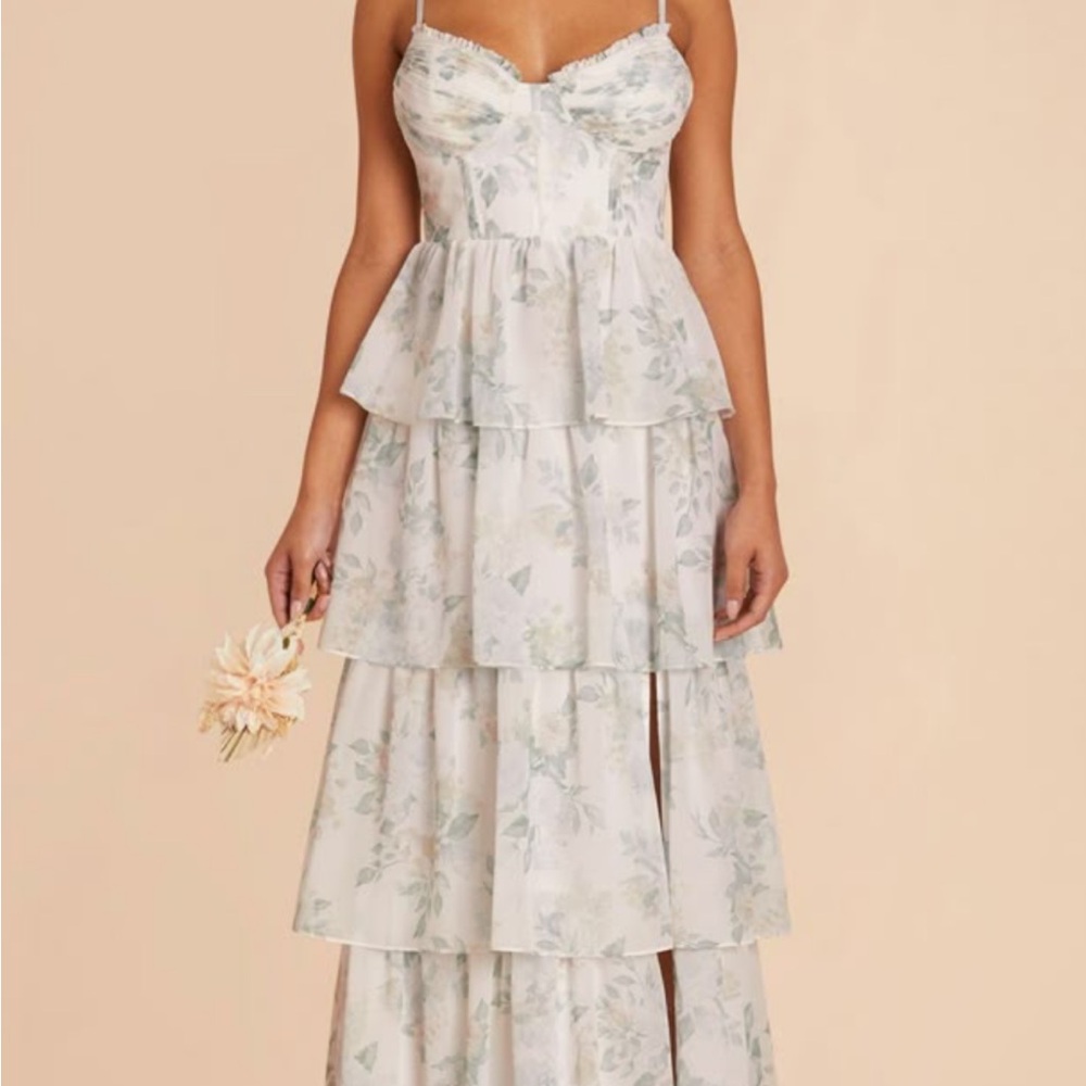Birdy Grey Tiered Floral Midi Dress in Ivory and Sage
